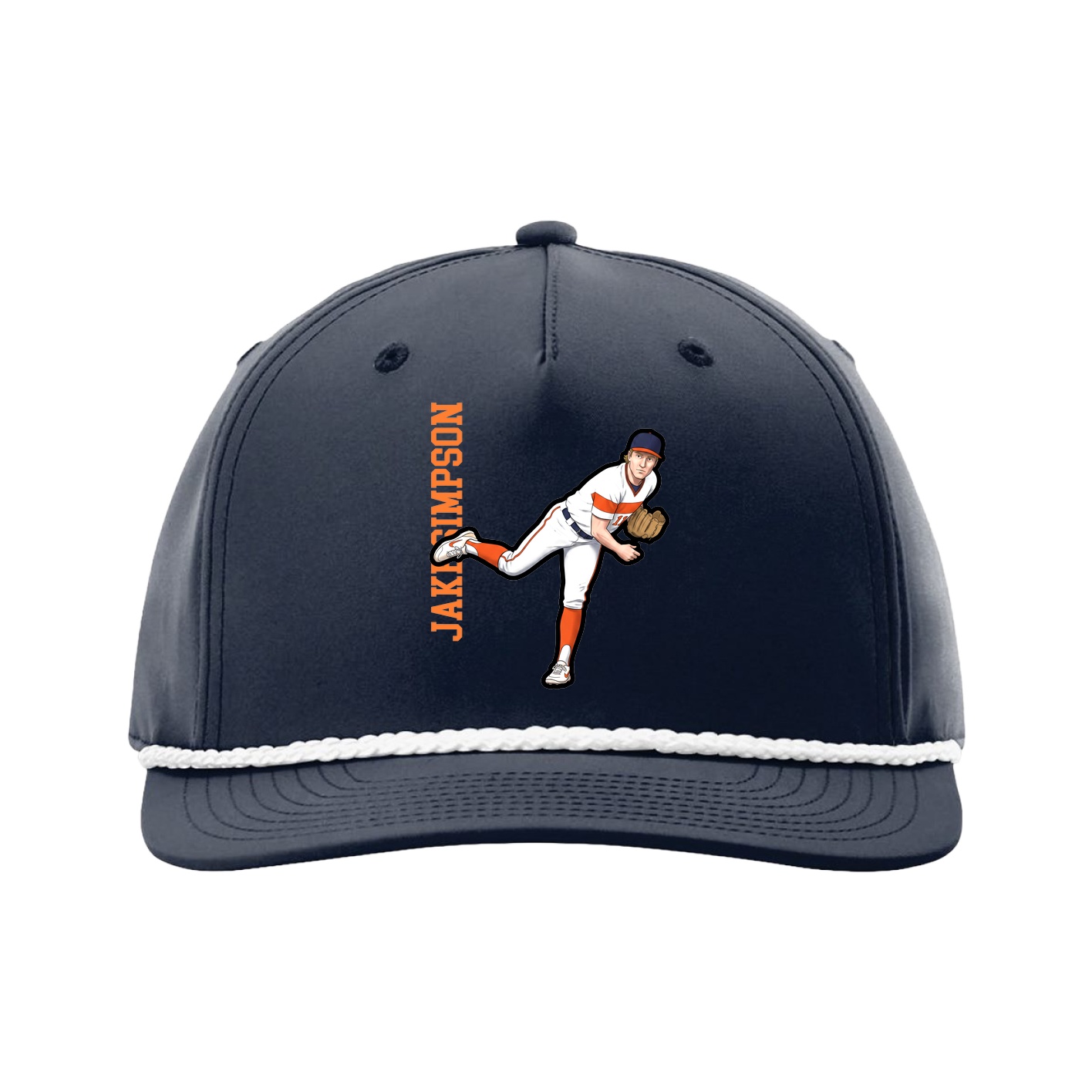 Five-Panel Classic Rope Cap — Name Vertical in Navy