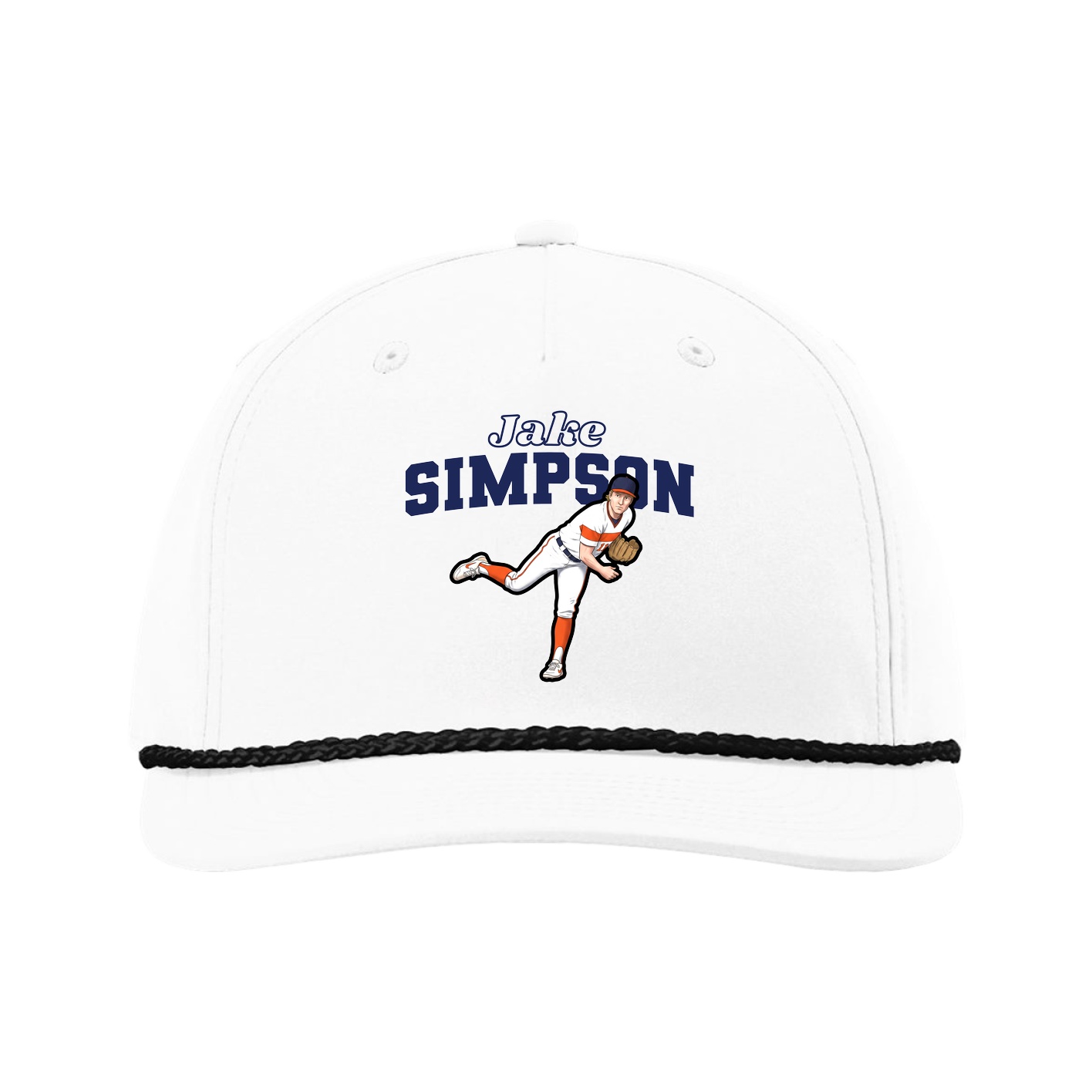 Five-Panel Classic Rope Cap — Name Arch in White