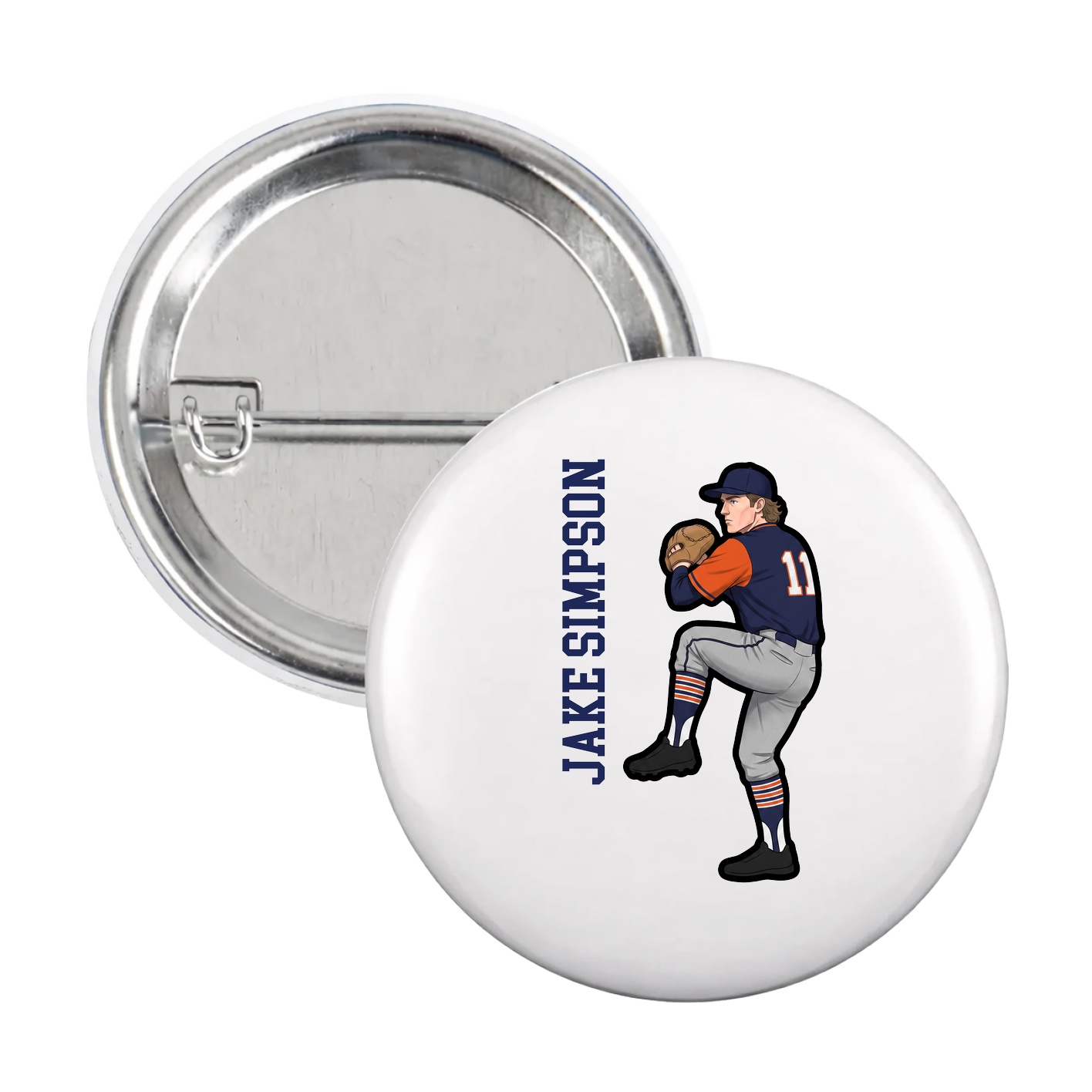 Game Day Button — Name Vertical in White