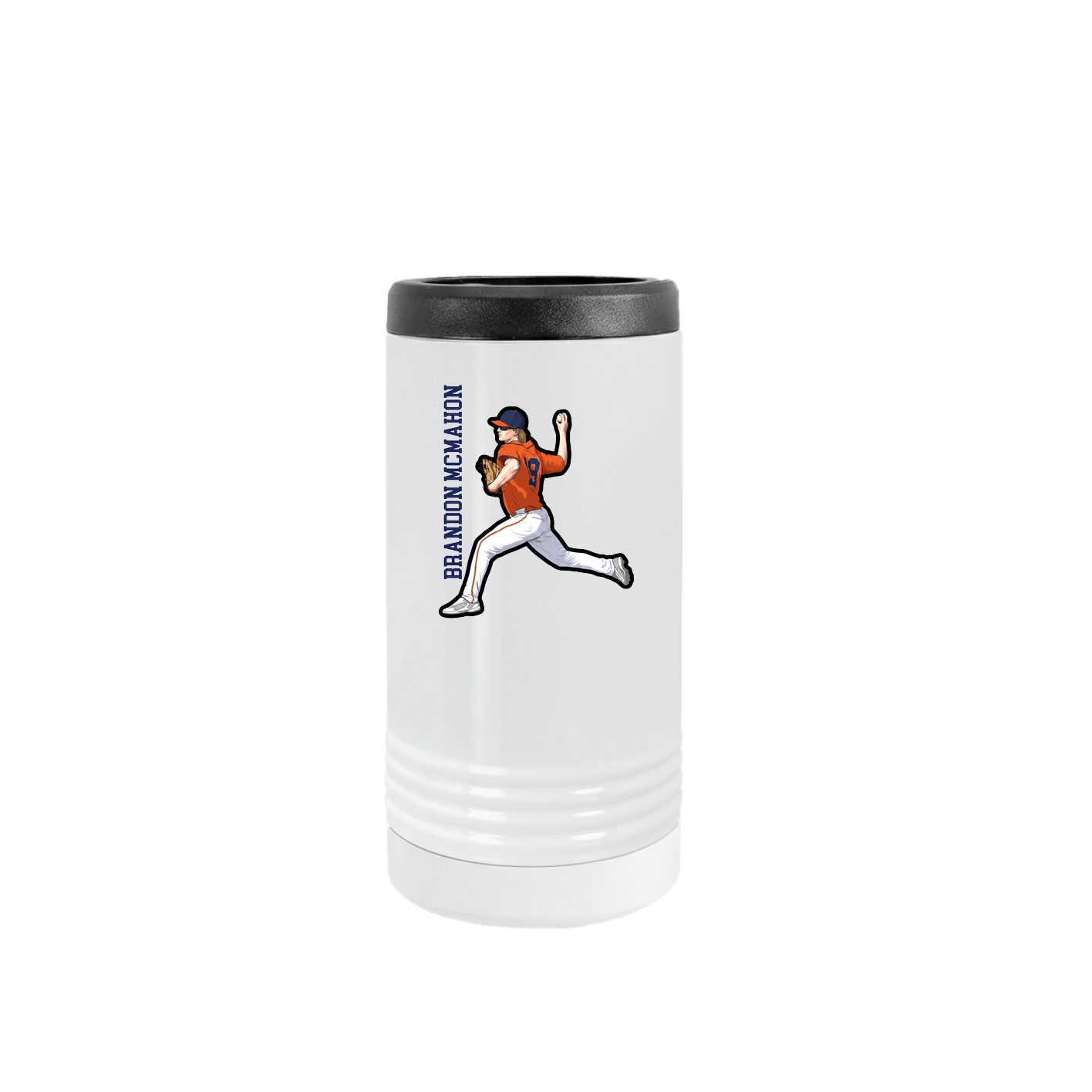 Slim Beverage Holder — Name Vertical in White
