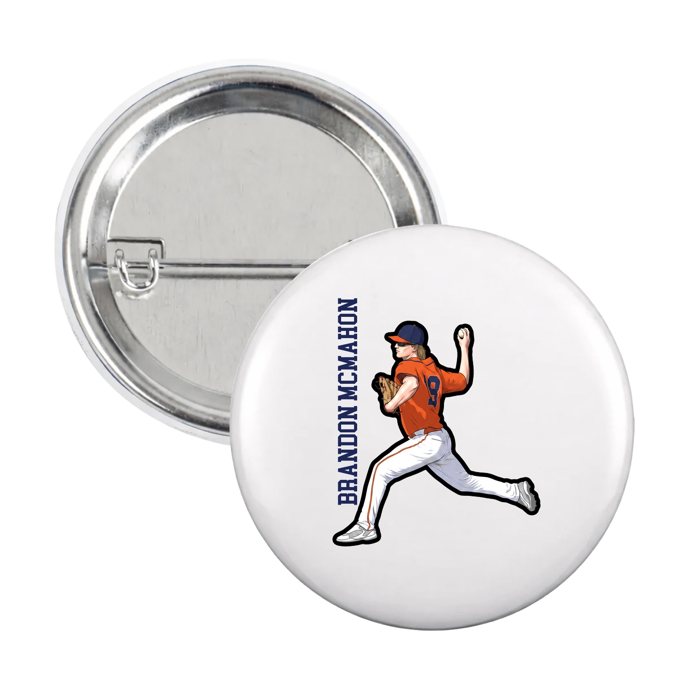 Game Day Button — Name Vertical in White