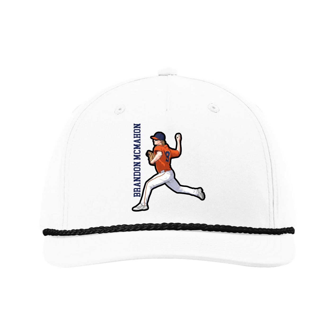 Five-Panel Classic Rope Cap — Name Vertical in White