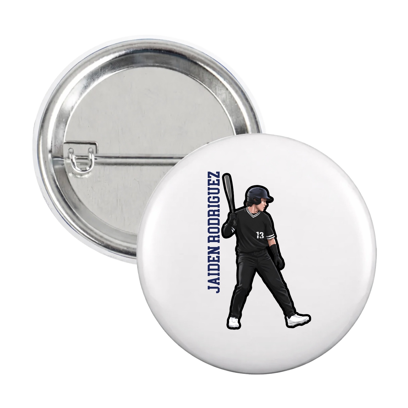 Game Day Button — Name Vertical in White