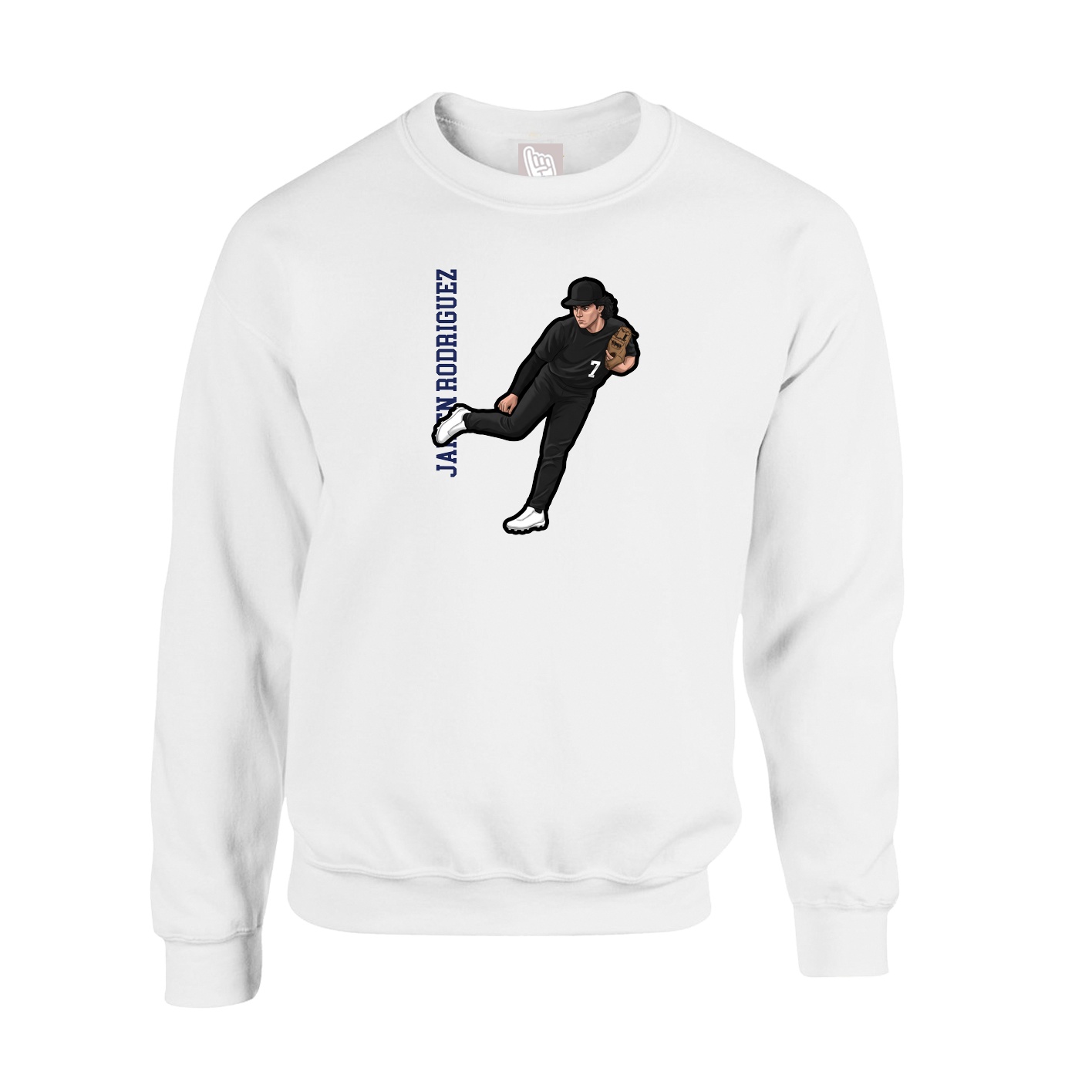 Fleece Crew — Name Vertical in White
