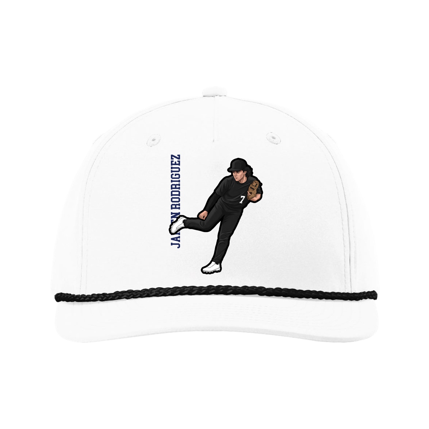 Five-Panel Classic Rope Cap — Name Vertical in White