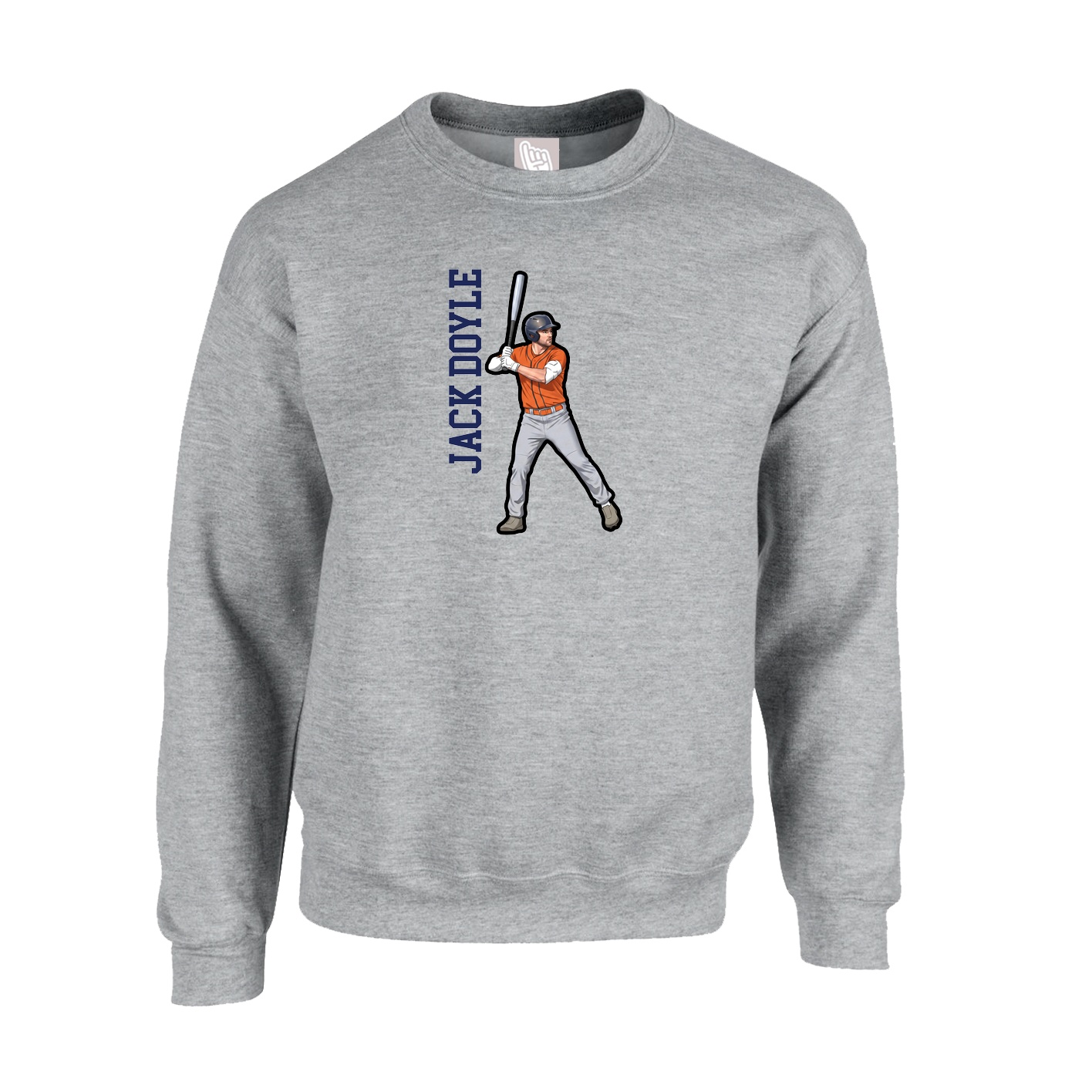 Fleece Crew — Name Vertical in Grey