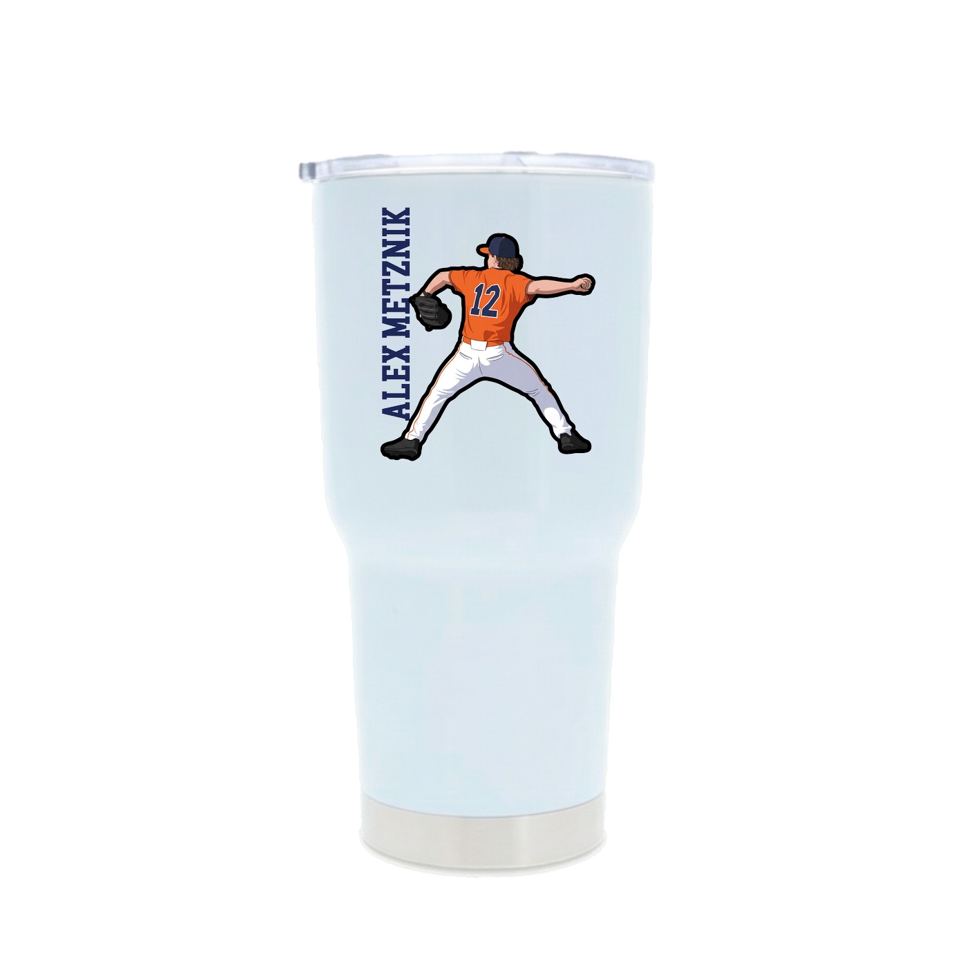 30oz Stainless Steel Tumbler — Name Vertical in White