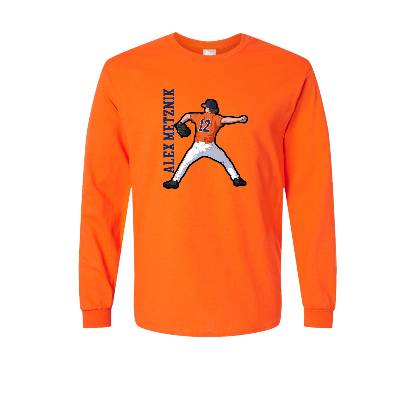 Long Sleeve Tee — Name Vertical in Orange