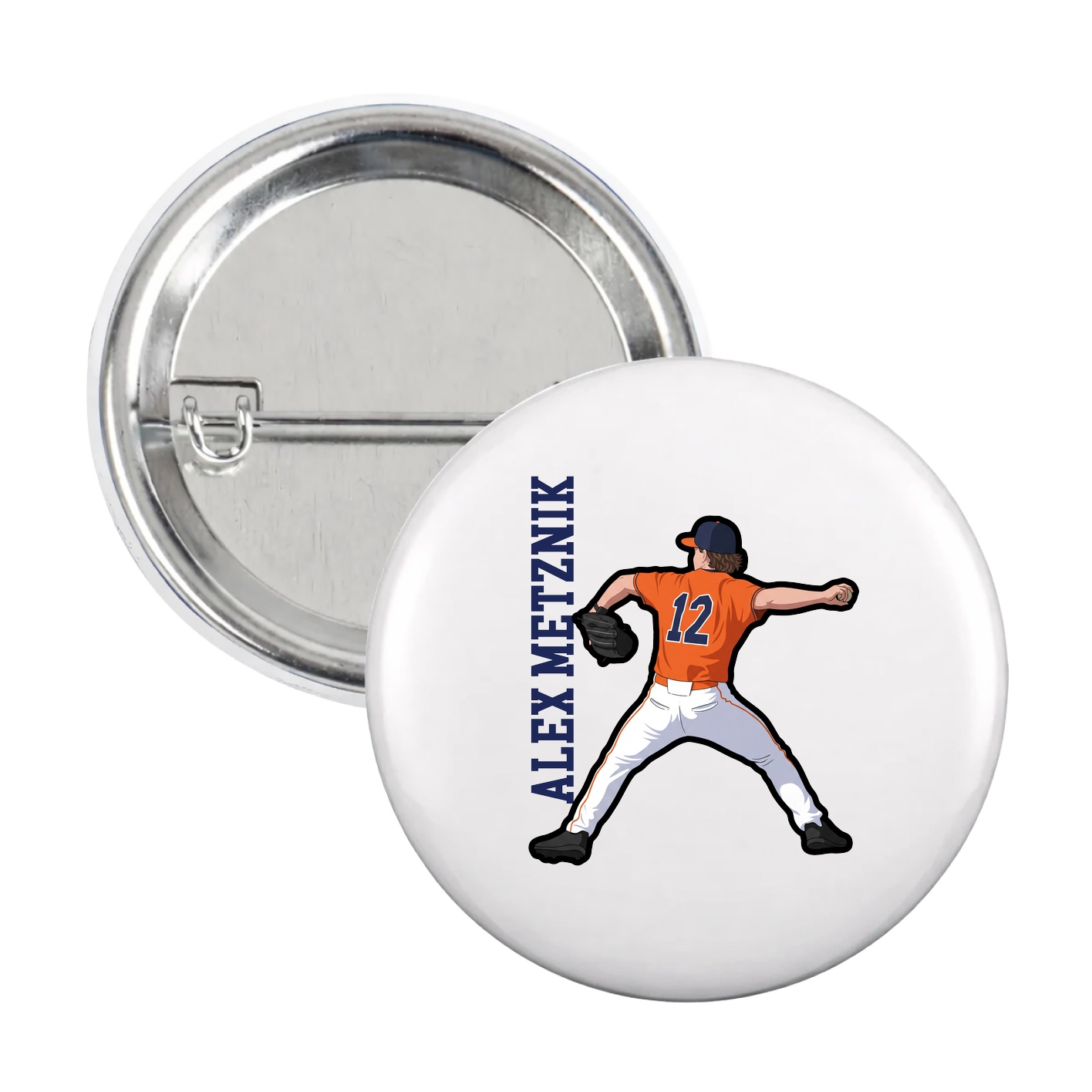 Game Day Button — Name Vertical in White