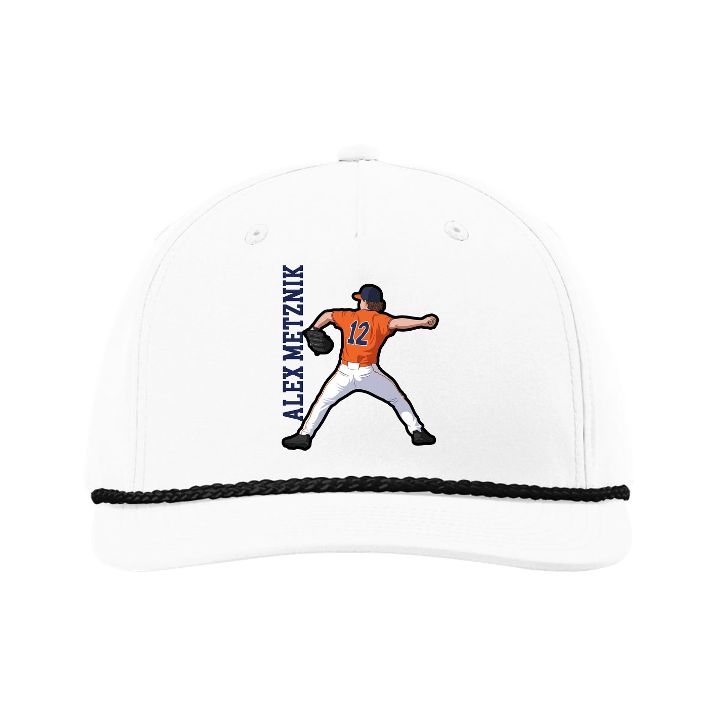 Five-Panel Classic Rope Cap — Name Vertical in White