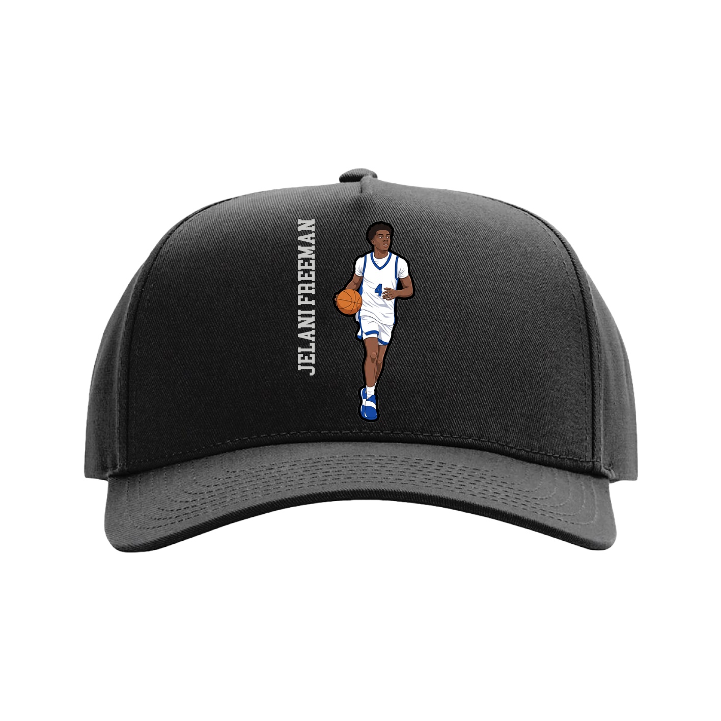 Full Fabric Five-Panel Champ Cap — Name Vertical in Black