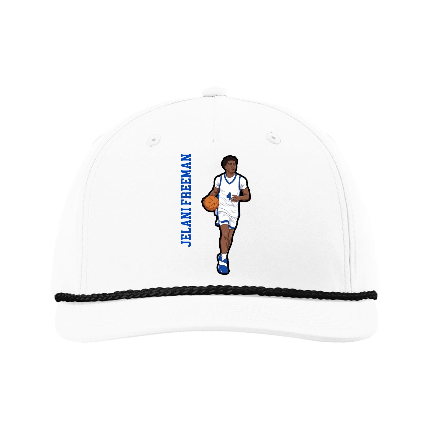 Five-Panel Classic Rope Cap — Name Vertical in White