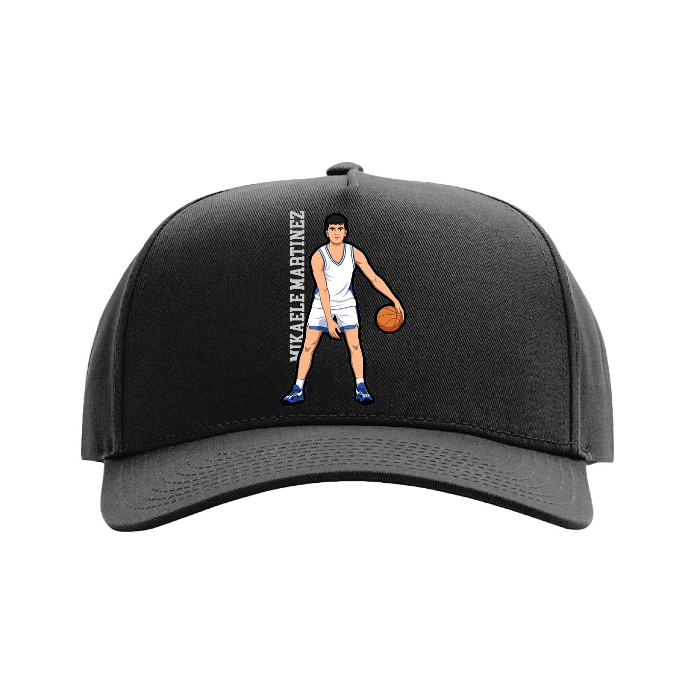 Full Fabric Five-Panel Champ Cap — Name Vertical in Black