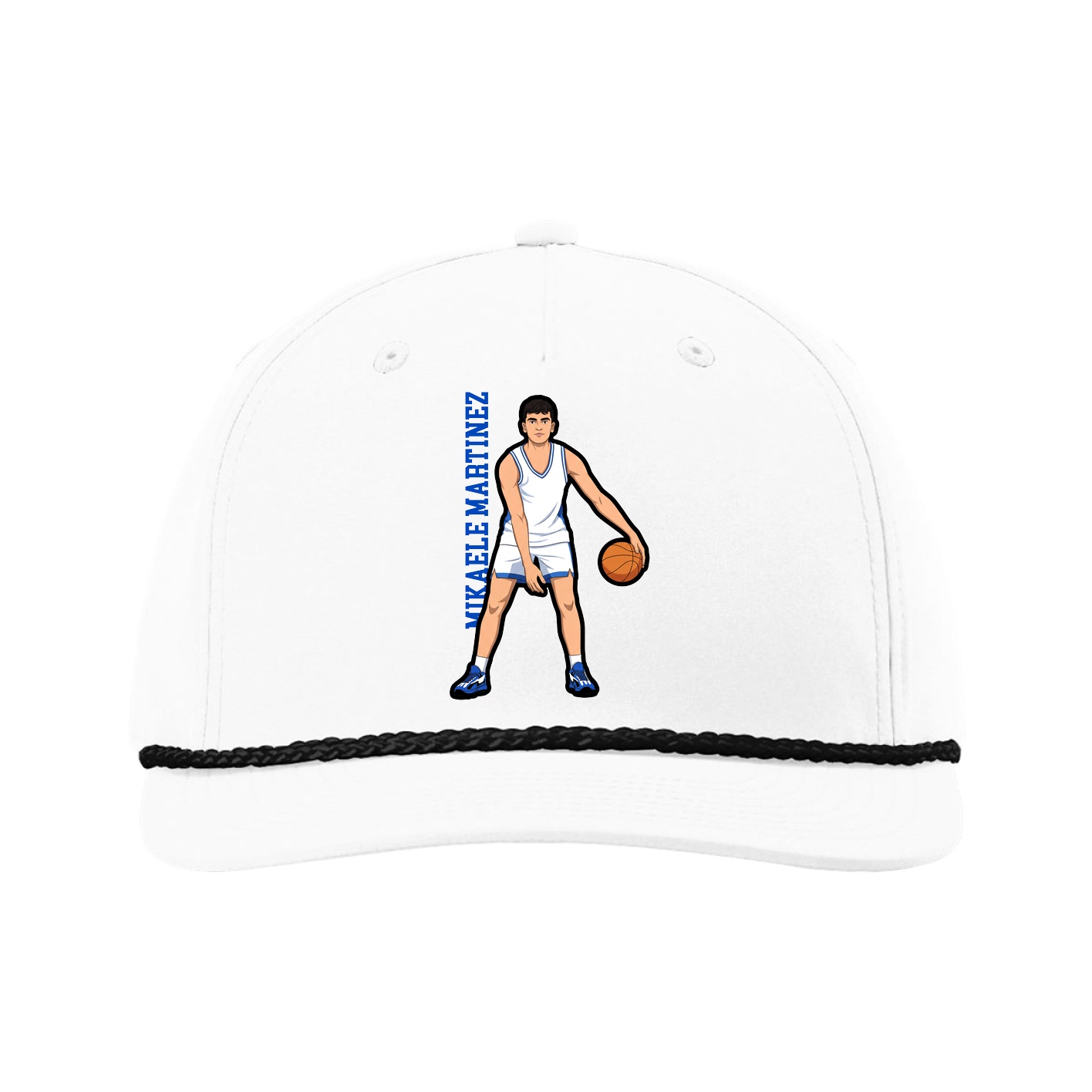 Five-Panel Classic Rope Cap — Name Vertical in White