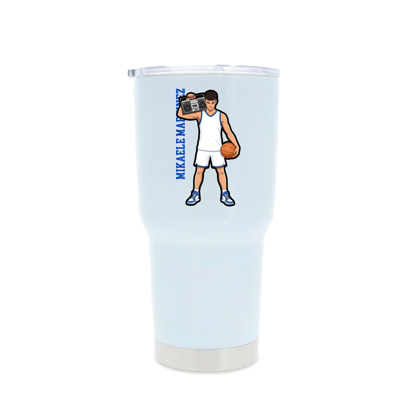 30oz Stainless Steel Tumbler — Name Vertical in White