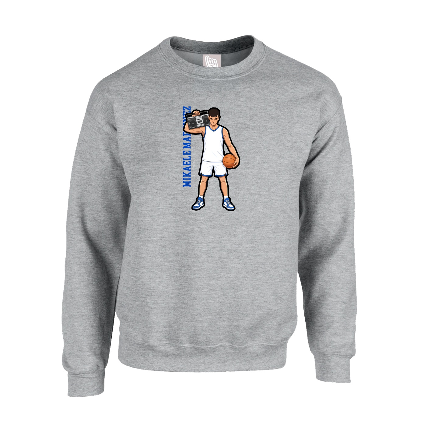 Fleece Crew — Name Vertical in Grey