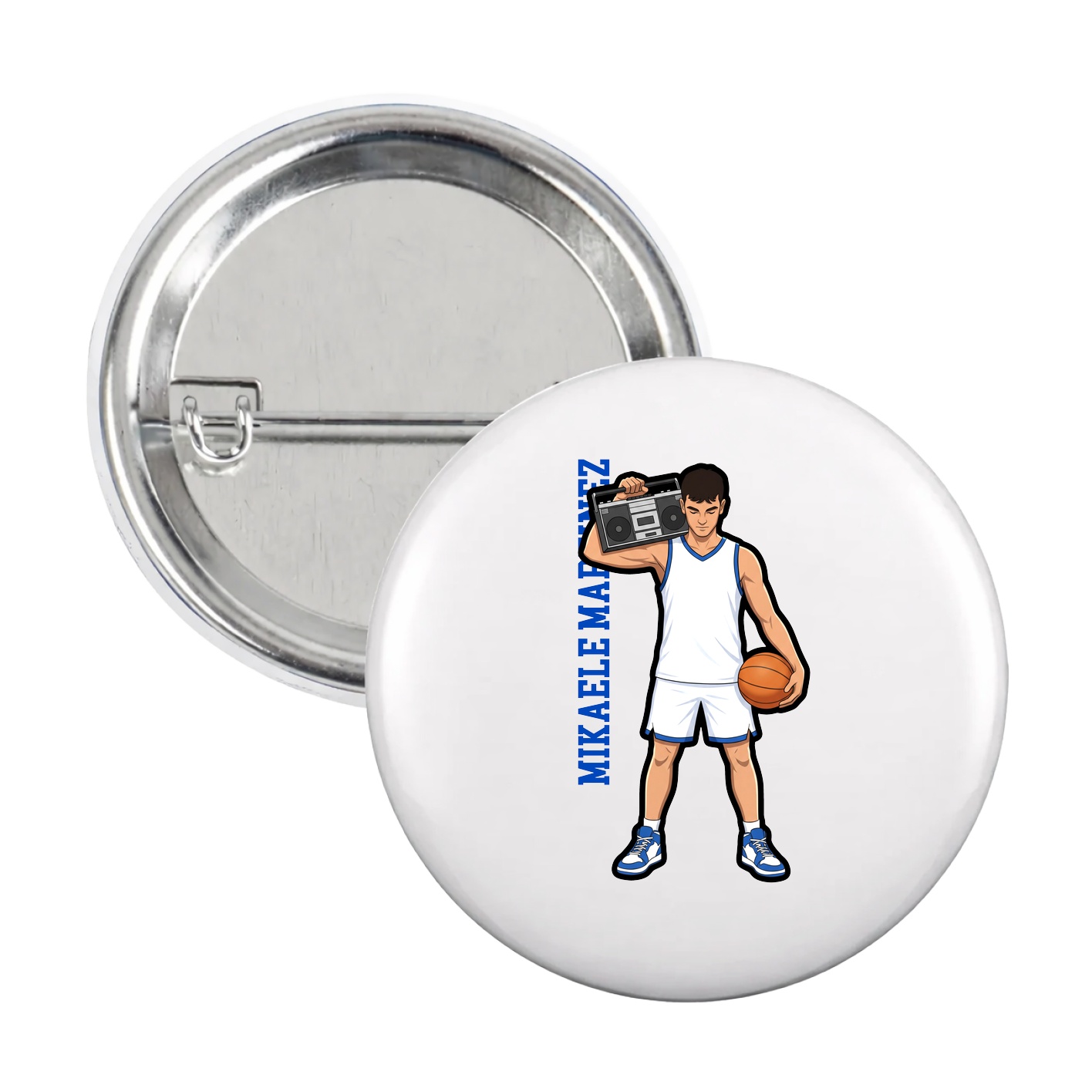 Game Day Button — Name Vertical in White