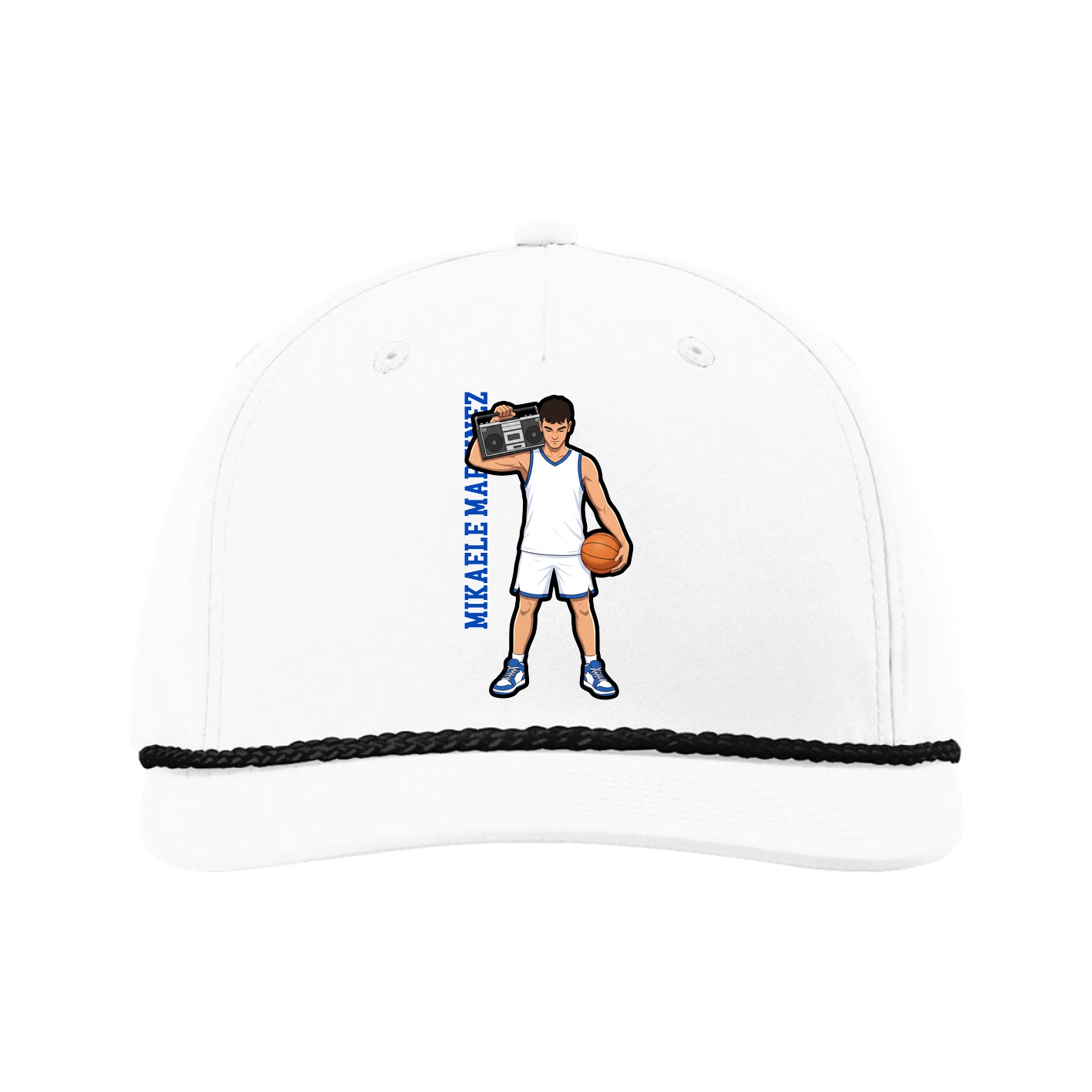 Five-Panel Classic Rope Cap — Name Vertical in White