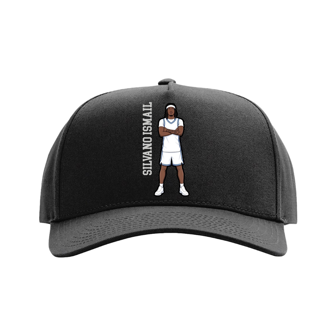 Full Fabric Five-Panel Champ Cap — Name Vertical in Black