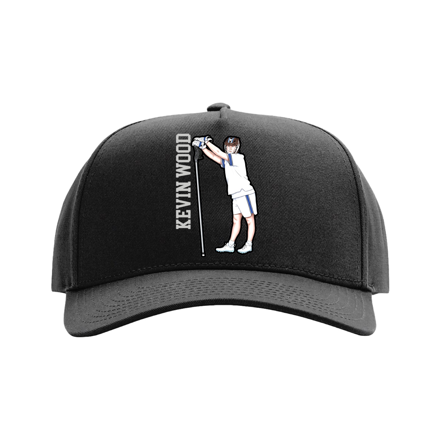 Full Fabric Five-Panel Champ Cap — Name Vertical in Black