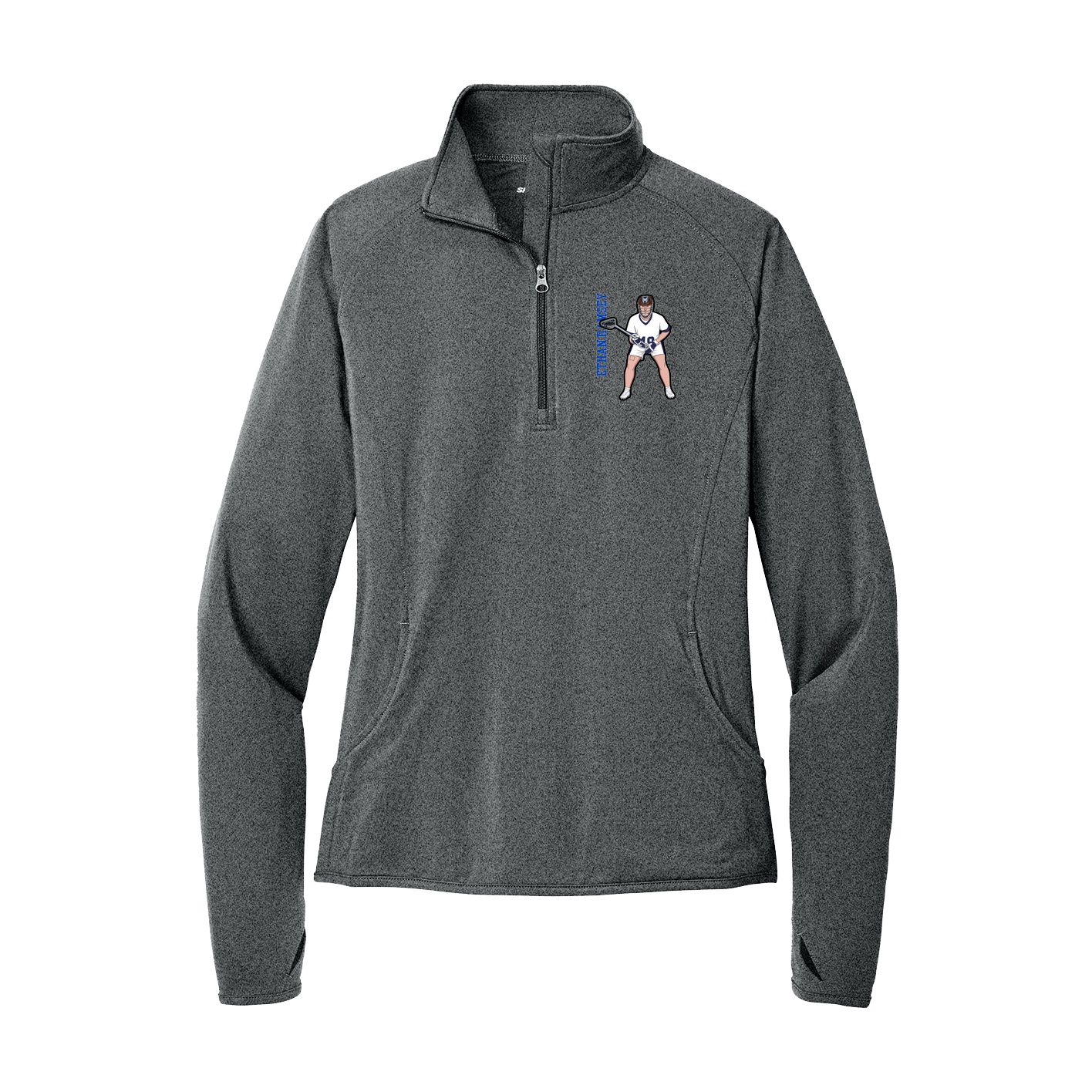 Women's Q-Zip Pullover — Name Vertical in Grey