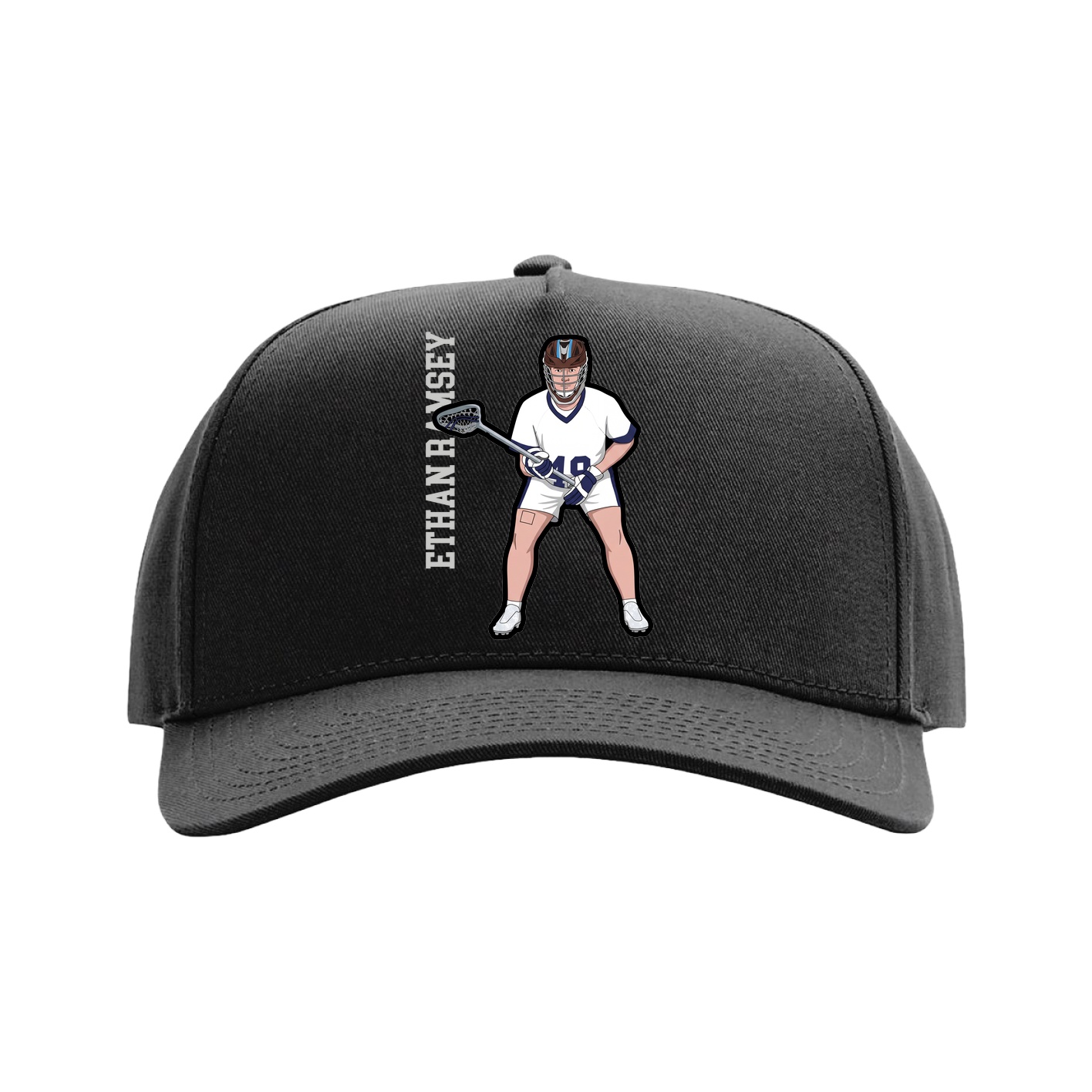 Full Fabric Five-Panel Champ Cap — Name Vertical in Black