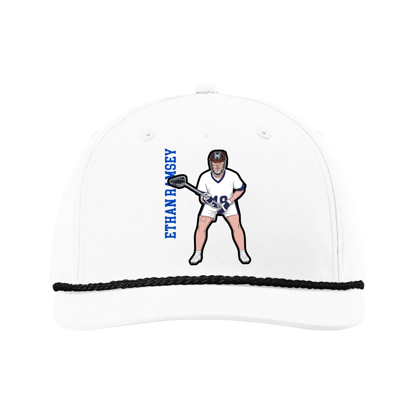 Five-Panel Classic Rope Cap — Name Vertical in White