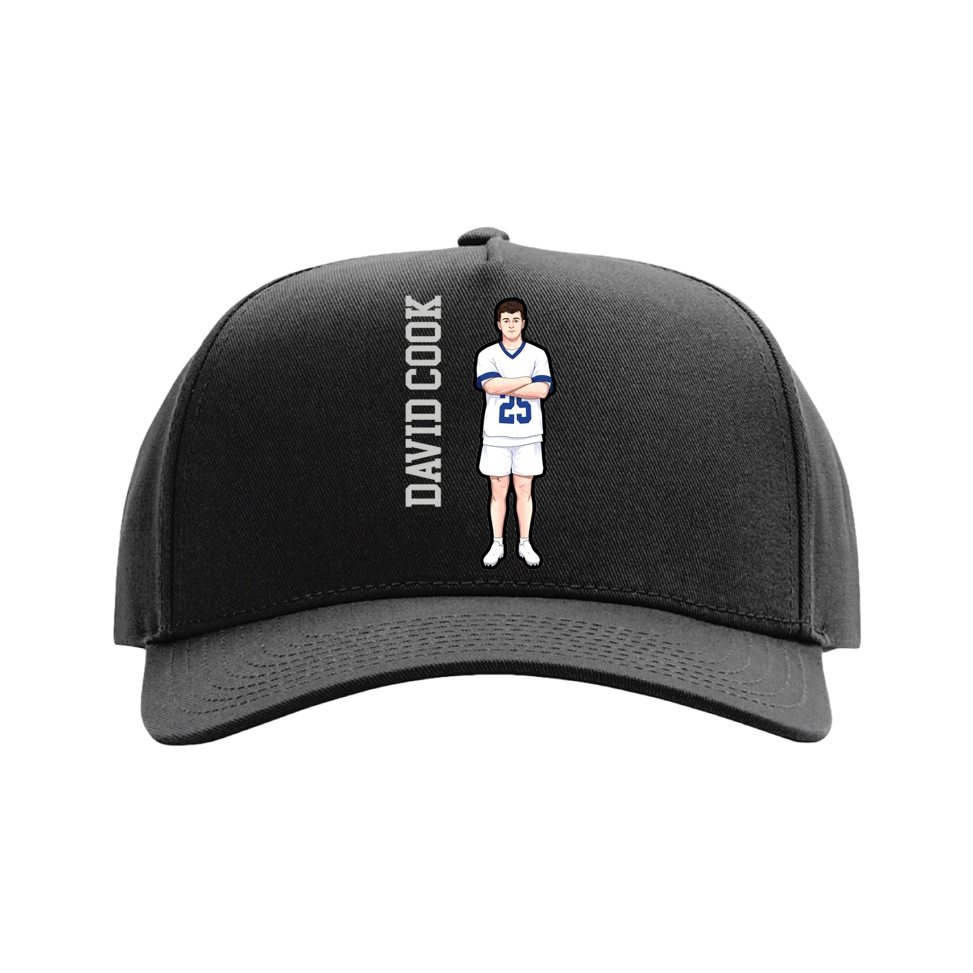 Full Fabric Five-Panel Champ Cap — Name Vertical in Black