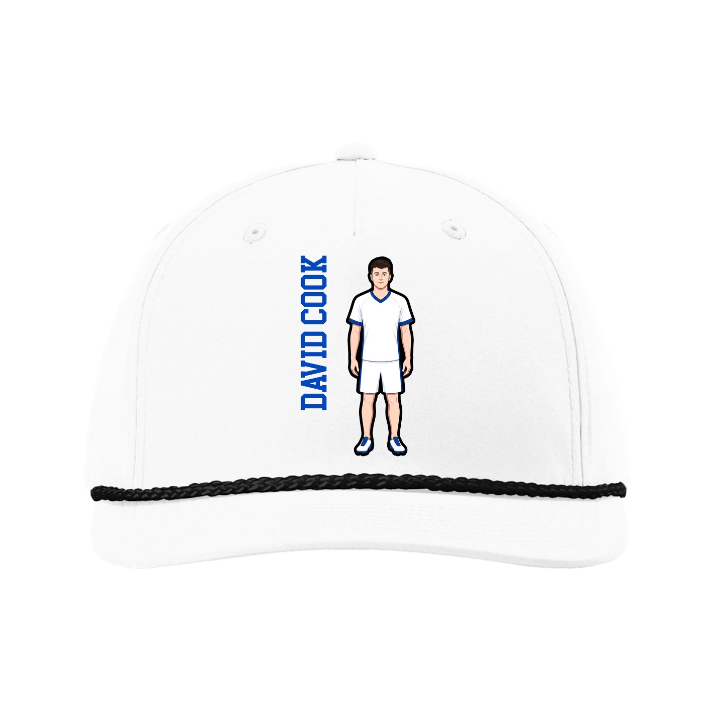 Five-Panel Classic Rope Cap — Name Vertical in White