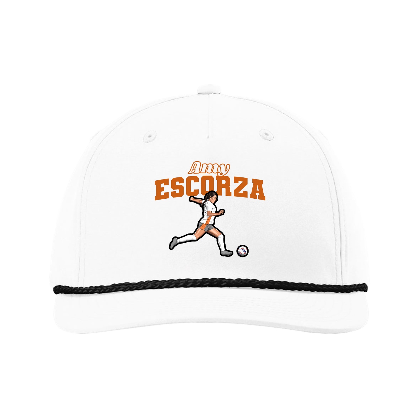 Five-Panel Classic Rope Cap — Name Arch in White
