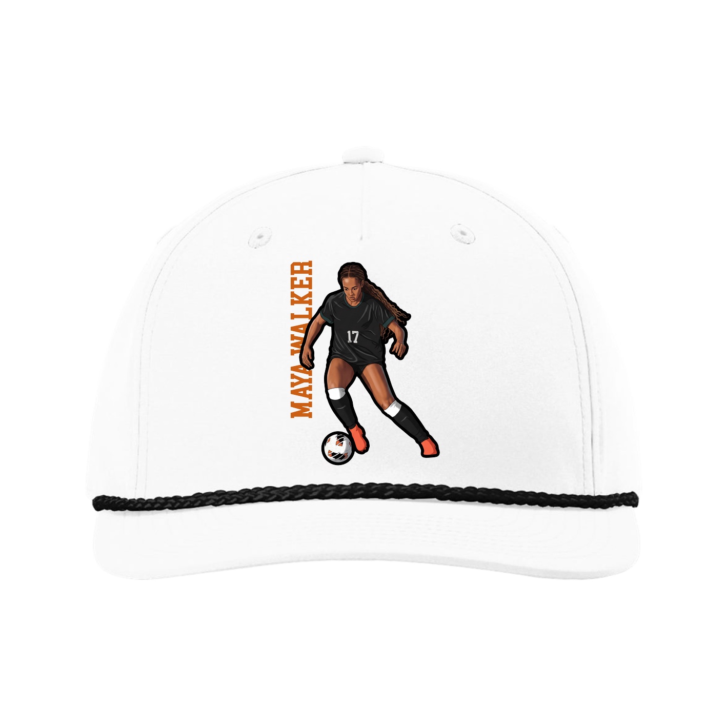Five-Panel Classic Rope Cap — Name Vertical in White
