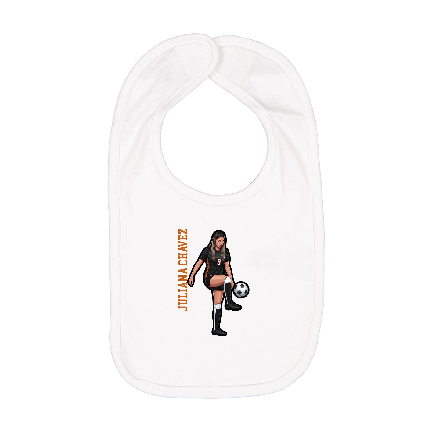 Infant Bib — Name Vertical in White