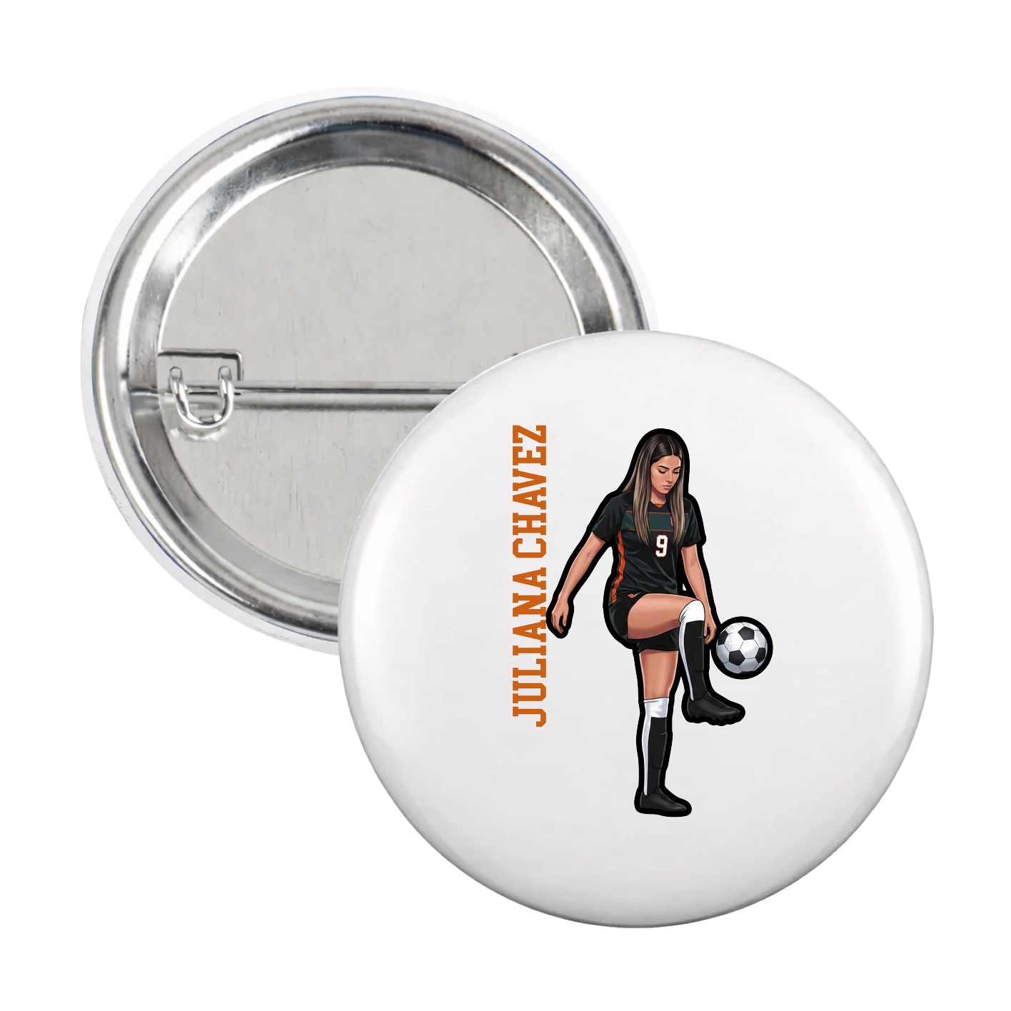 Game Day Button — Name Vertical in White