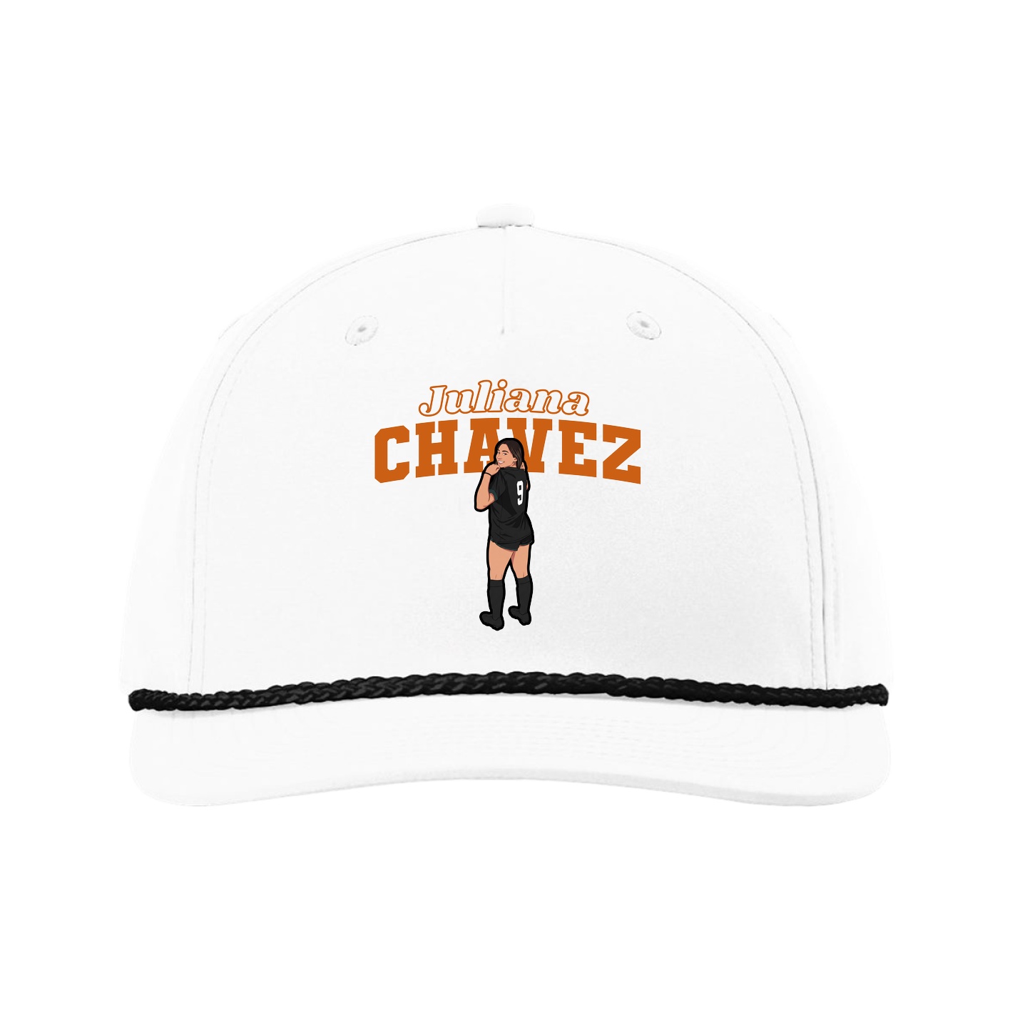 Five-Panel Classic Rope Cap — Name Arch in White