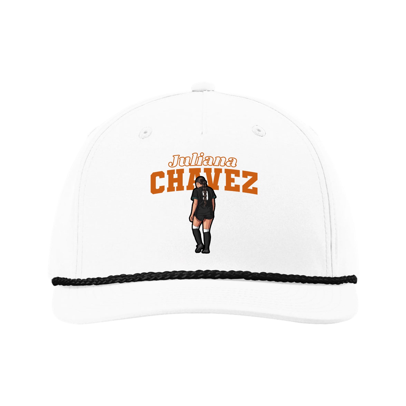 Five-Panel Classic Rope Cap — Name Arch in White