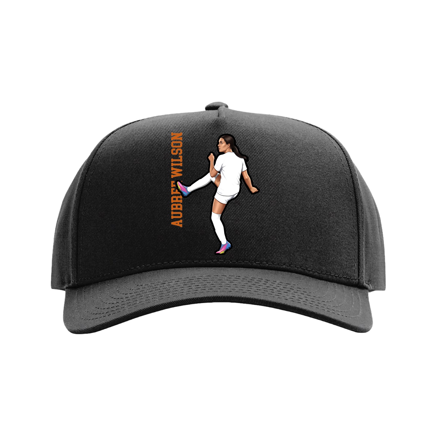 Full Fabric Five-Panel Champ Cap — Name Vertical in Black