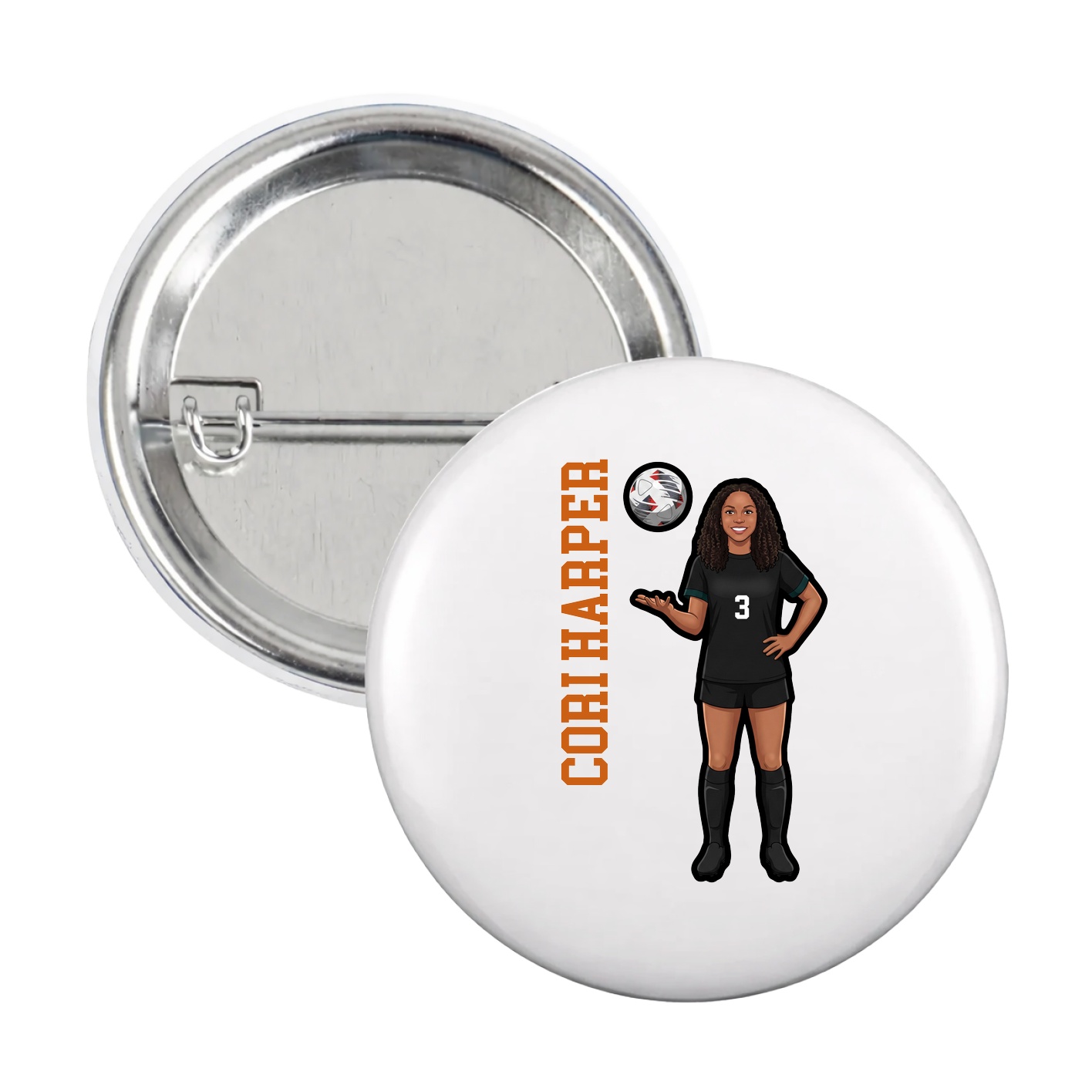 Game Day Button — Name Vertical in White