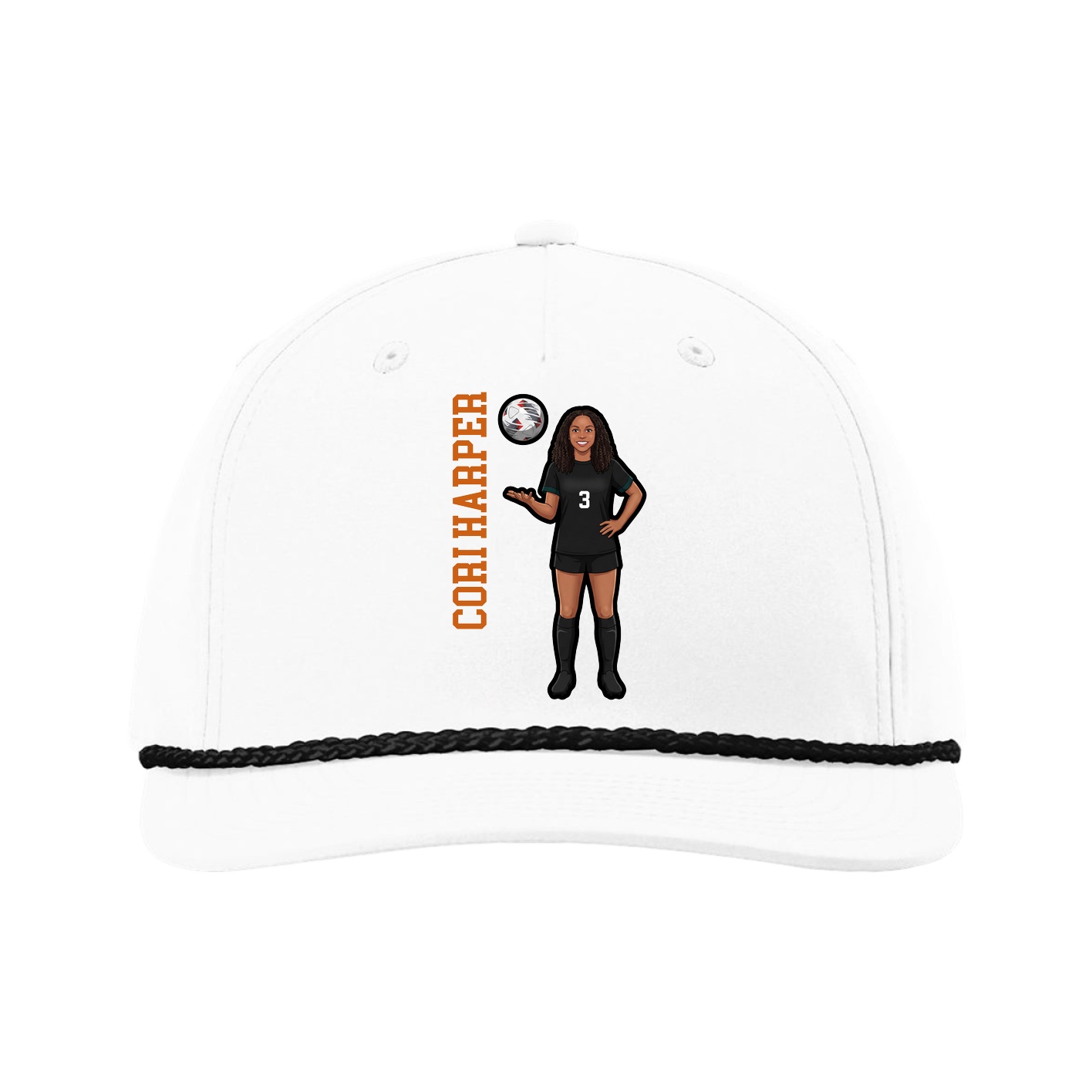Five-Panel Classic Rope Cap — Name Vertical in White