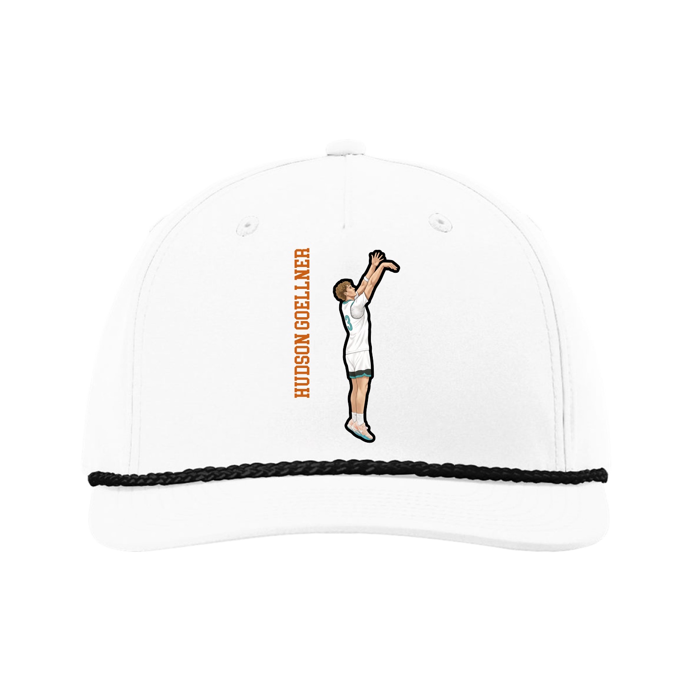 Five-Panel Classic Rope Cap — Name Vertical in White
