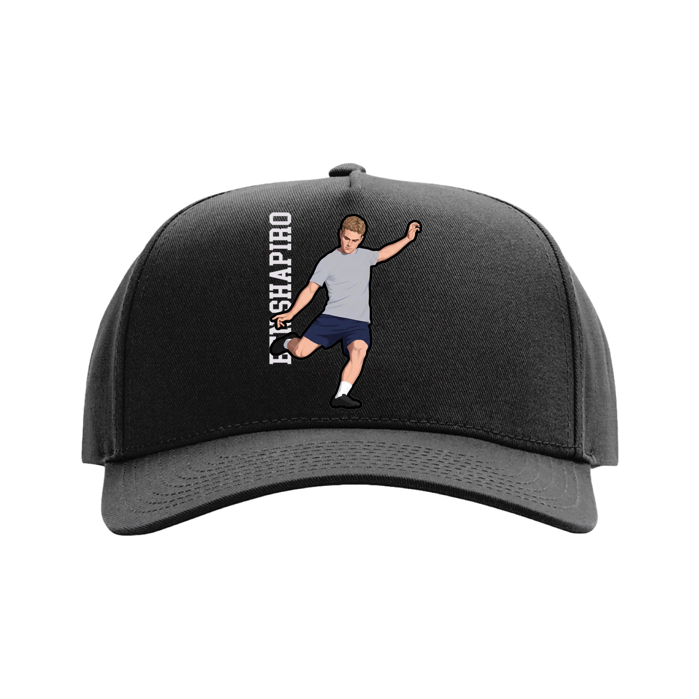 Full Fabric Five-Panel Champ Cap — Name Vertical in Black