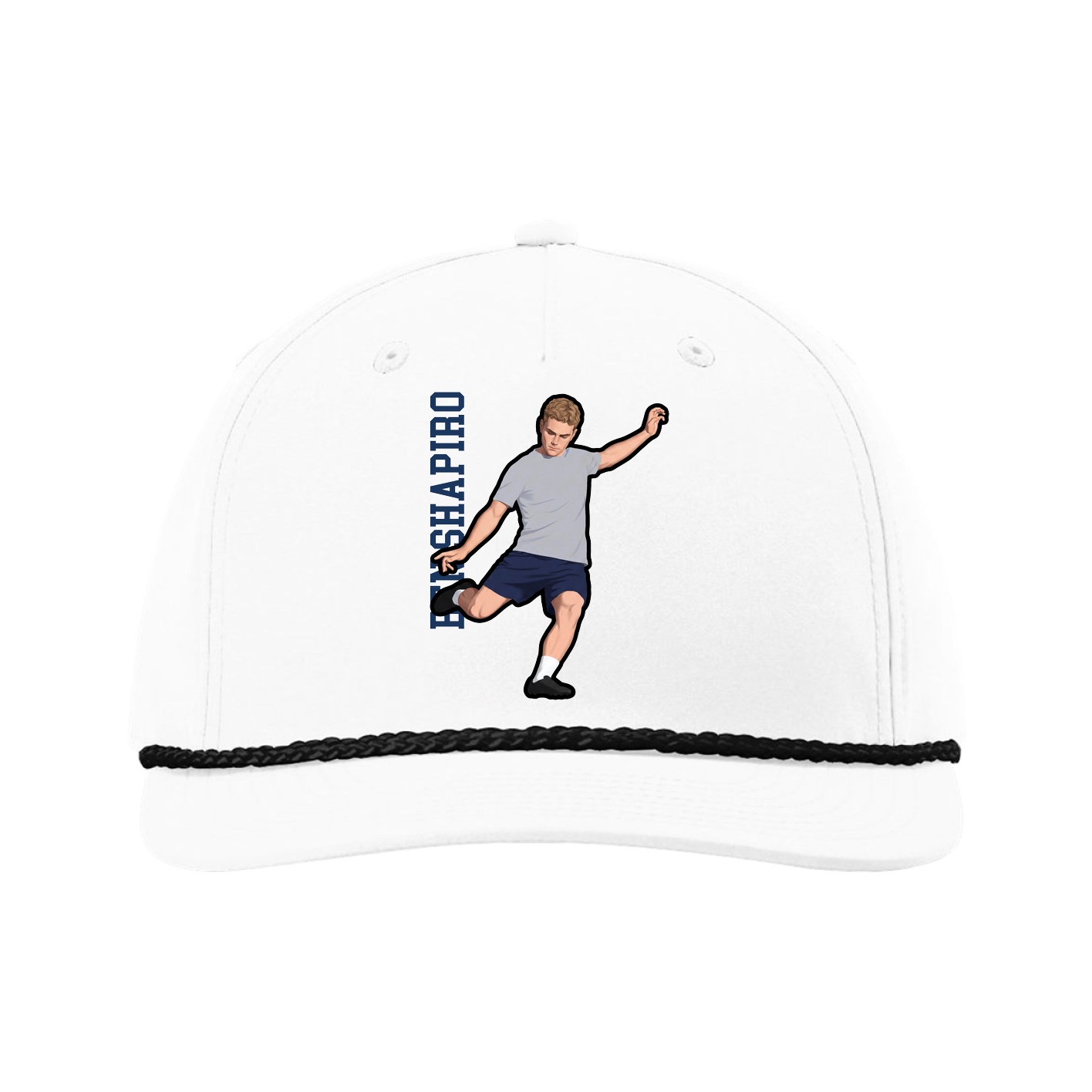 Five-Panel Classic Rope Cap — Name Vertical in White