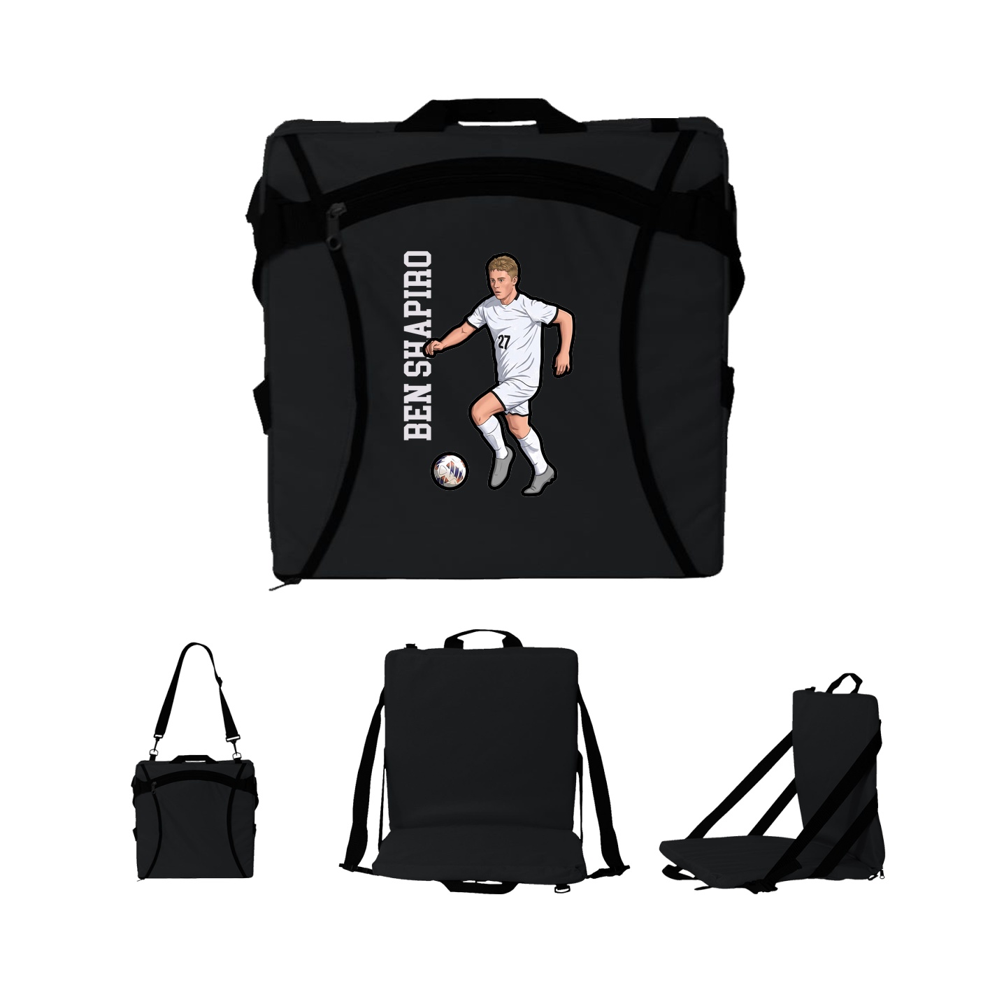Folding Stadium Seat — Name Vertical in Black