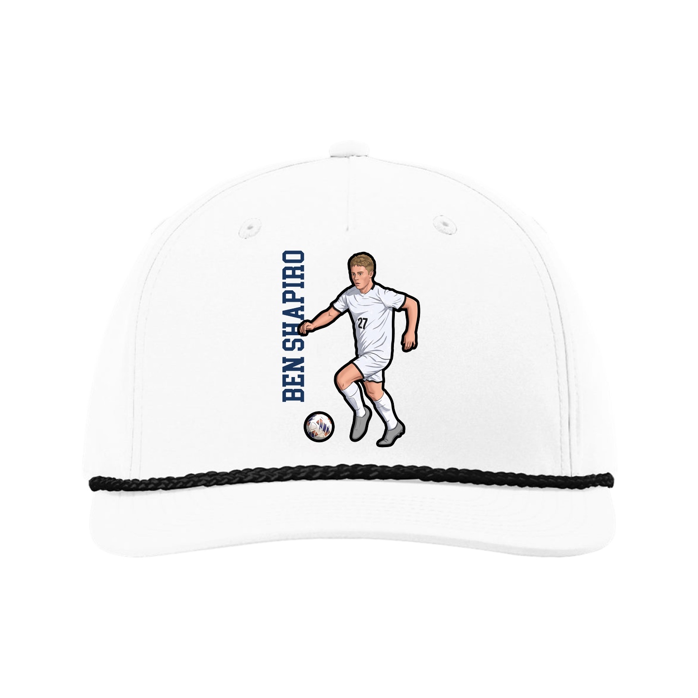 Five-Panel Classic Rope Cap — Name Vertical in White