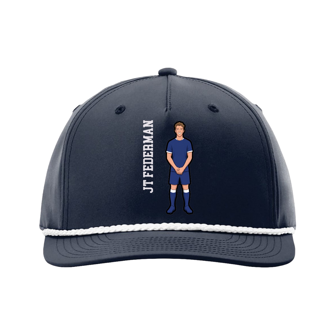 Five-Panel Classic Rope Cap — Name Vertical in Navy