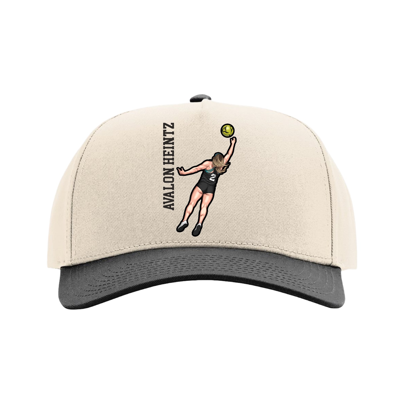 Full Fabric Five-Panel Champ Cap — Name Vertical in Cream/Black
