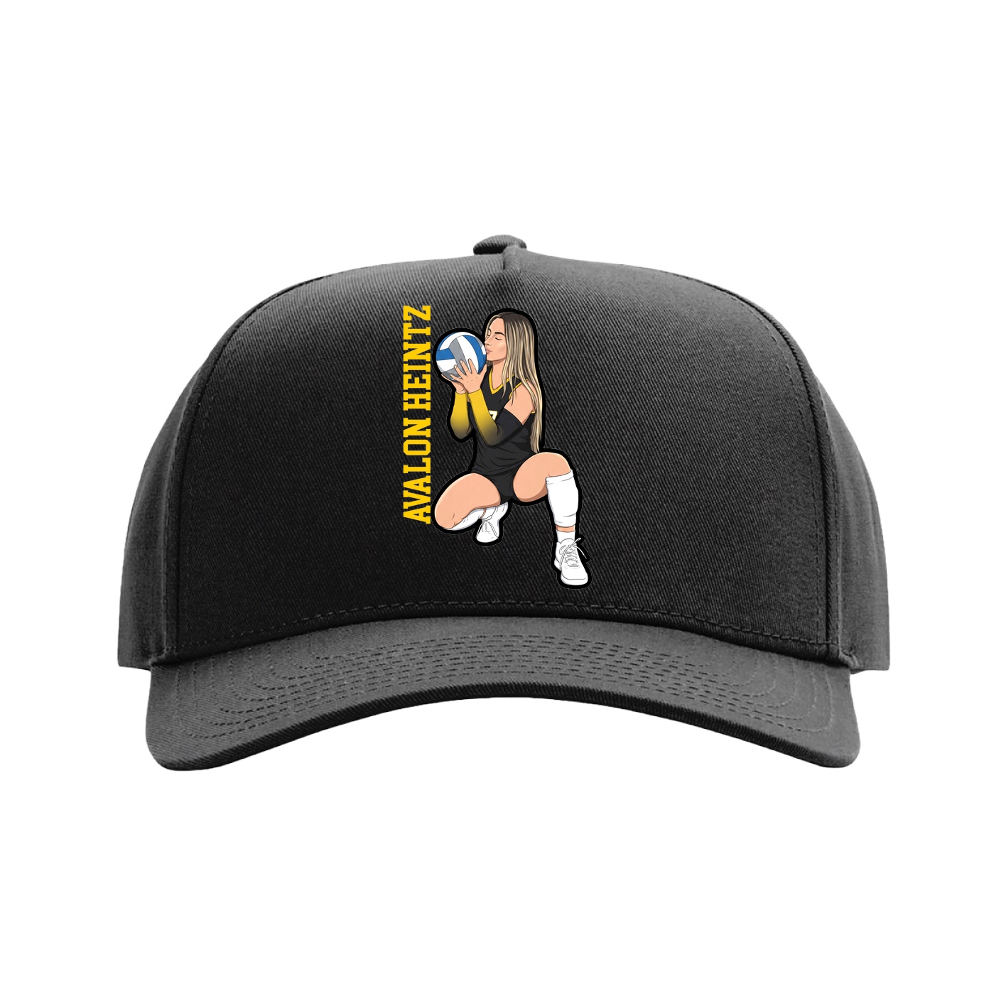 Full Fabric Five-Panel Champ Cap — Name Vertical in Black