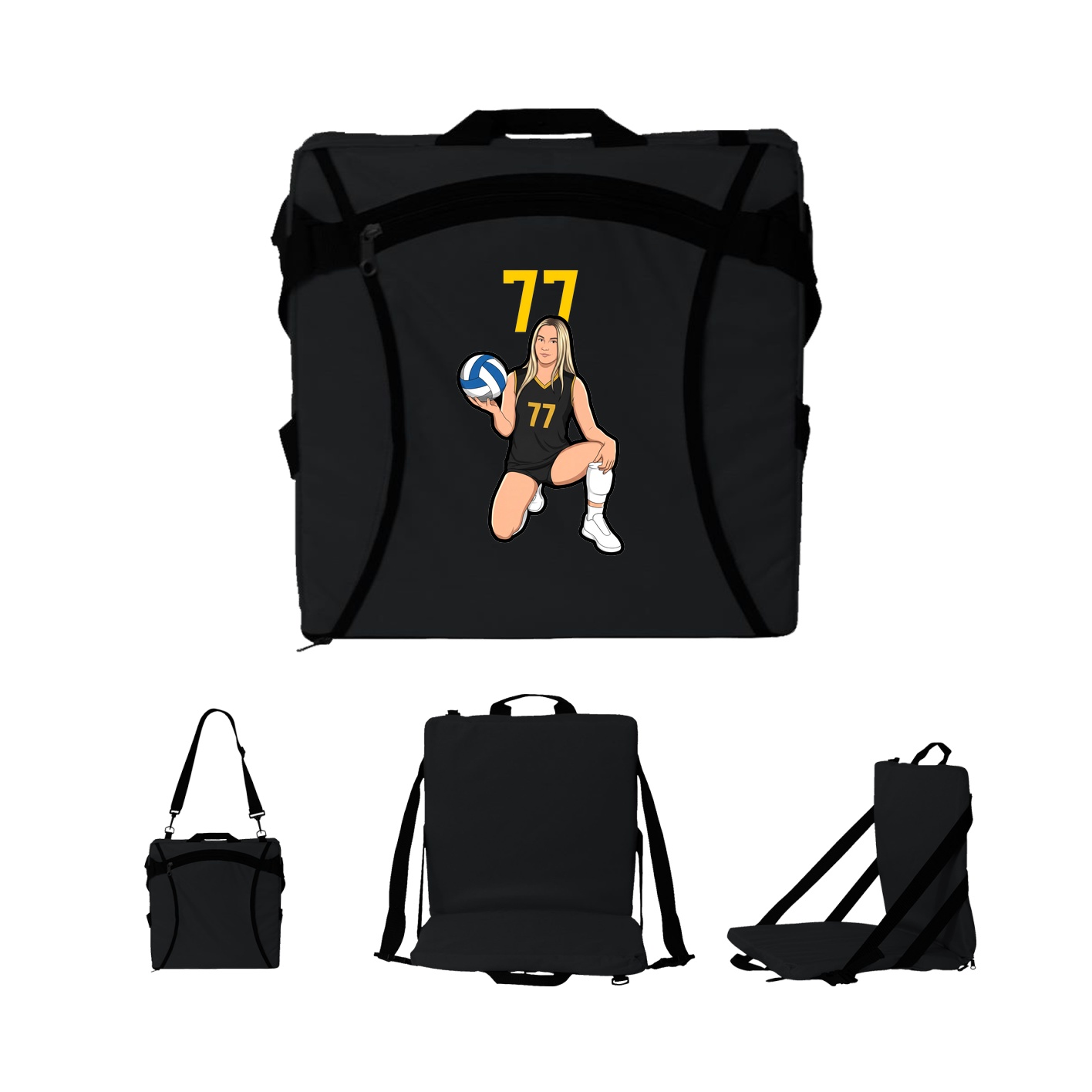 Folding Stadium Seat — Number Top in Black