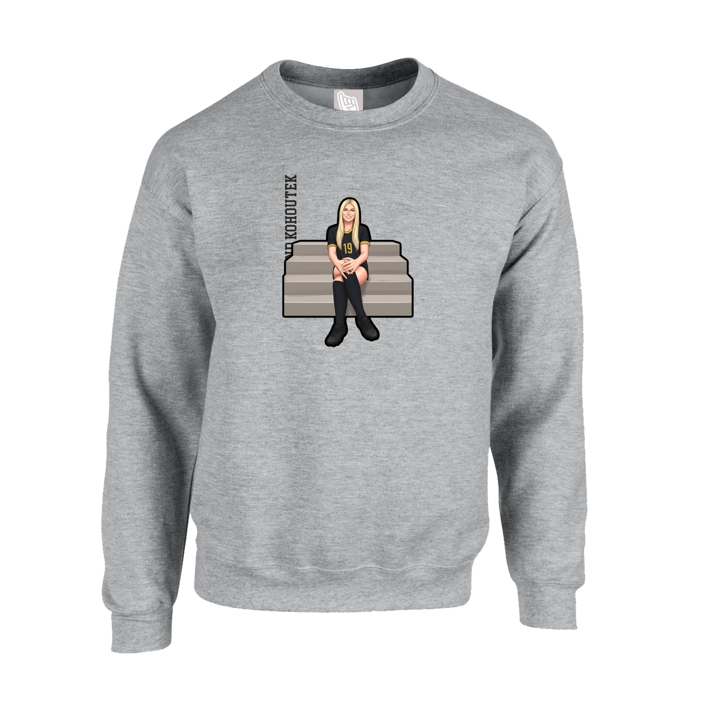 Fleece Crew — Name Vertical in Grey