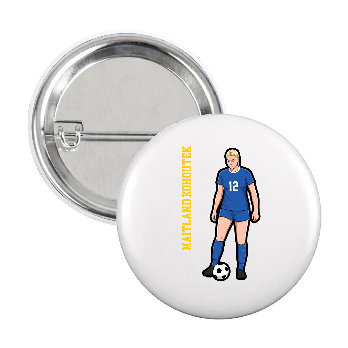 Game Day Button — Name Vertical in White