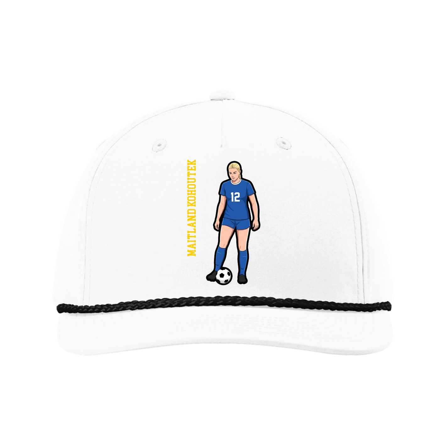 Five-Panel Classic Rope Cap — Name Vertical in White